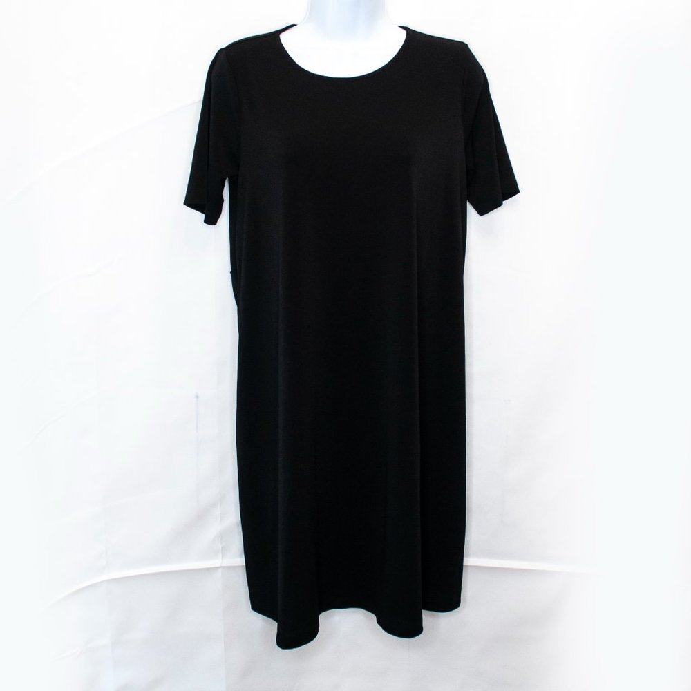 Asos Maternity Back Pleated Shift Dress Women 6 Black Short Sleeve Keyhole Q09